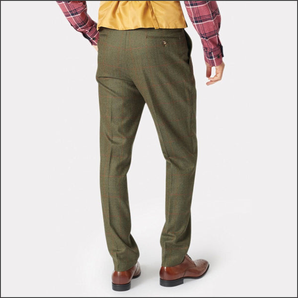 Brook Taverner Dalton Olive Check Wool Suit Trouser*