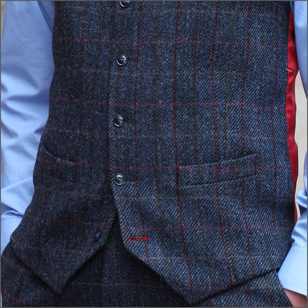 Harris Tweed Blue with Wine Overcheck Jacket<>