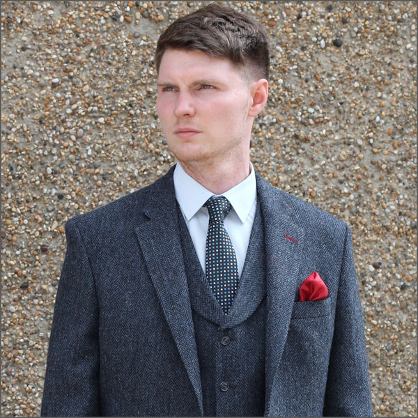 Harris Tweed of Scotland Blue Herringbone Tweed Jacket