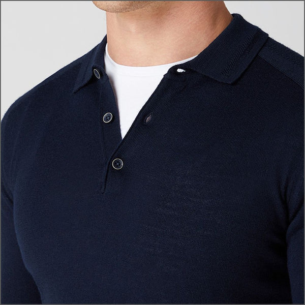 Reums Uomo Navy Slim Fit Merino Wool-Blend Long Sleeve knitted