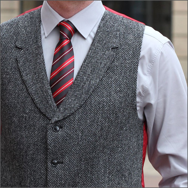 Harris Tweed Grey Herringbone Waistcoat` cwmenswear