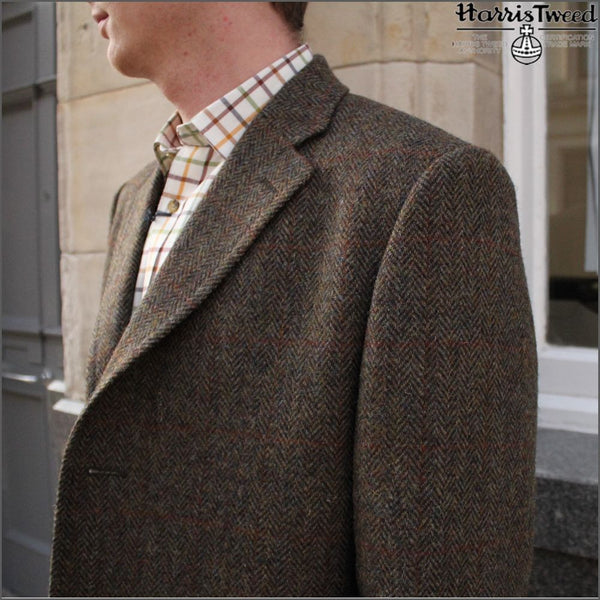 Harris Tweed Brown Herringbone Overcoat-- | Cwmenswear