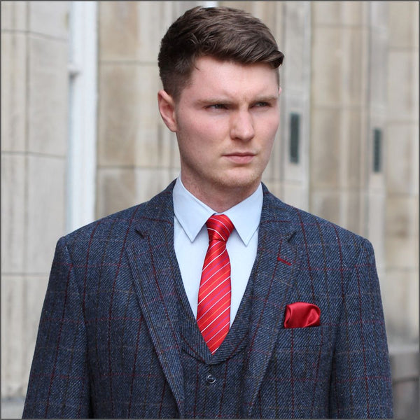 Harris Tweed Blue, Wine Check Jacket> | cwmenswear