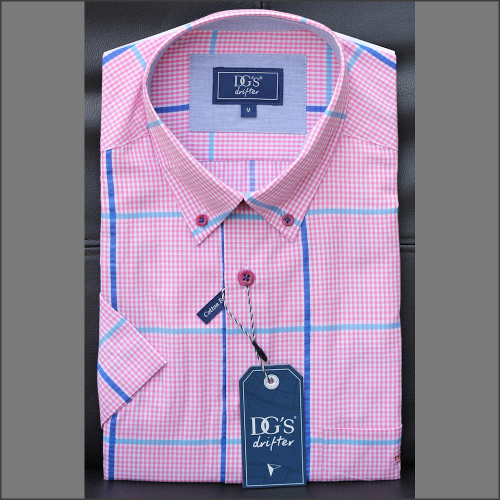 Dg's Pink with Turquoise & Blue Check SS Shirt= | cwmenswear Dg's Pink with Turquoise & Blue Check SS Shirt= | cwmenswear
