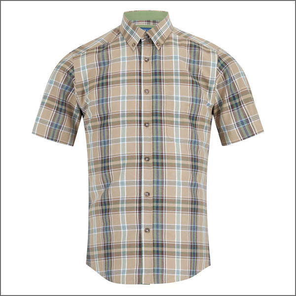 Dg's Taupe & Green Check Short sleeve Shirt=