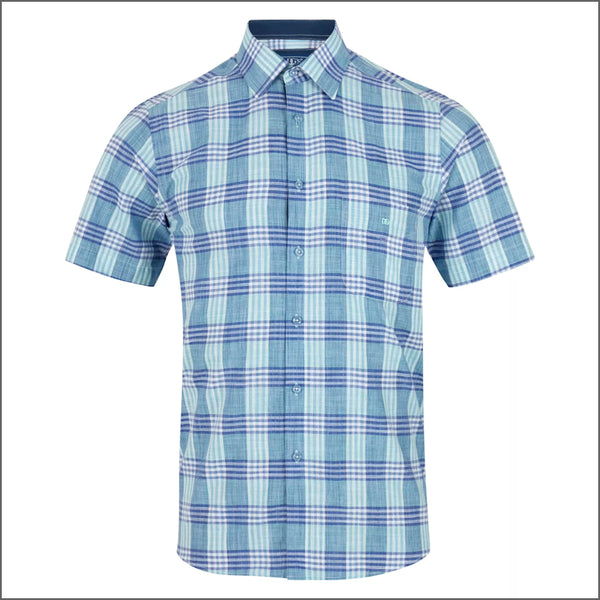 Dg's Turquois & Blue Check Short sleeve Shirt=