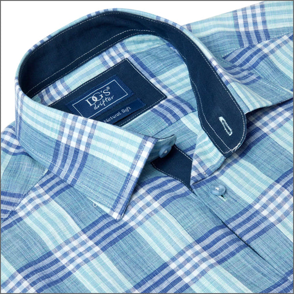 Dg's Turquois & Blue Check Short sleeve Shirt=