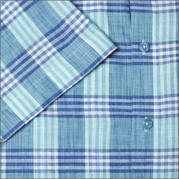 Dg's Turquois & Blue Check Short sleeve Shirt=