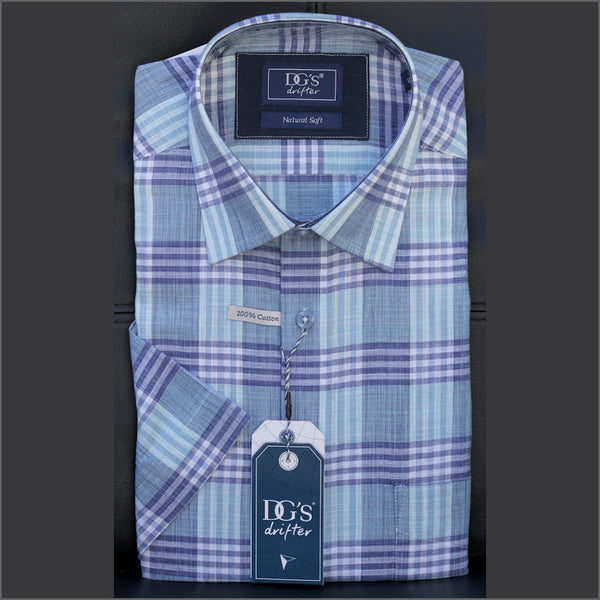 Dg's Turquois & Blue Check Short sleeve Shirt=