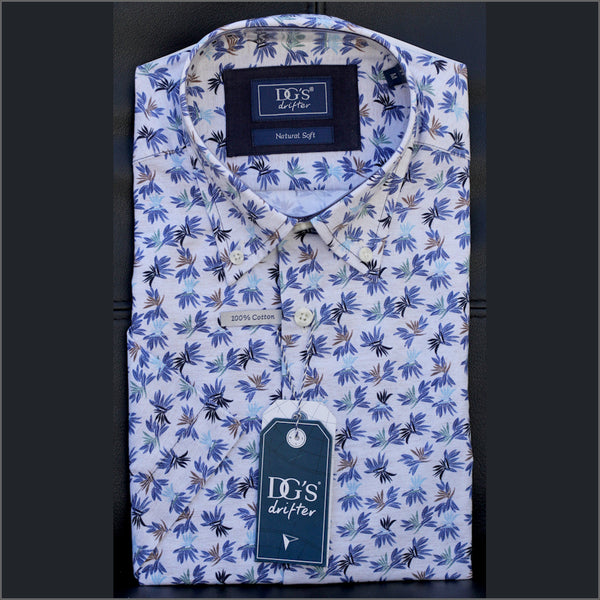 Dg's White With Blue Pattern Short sleeve Shirt=