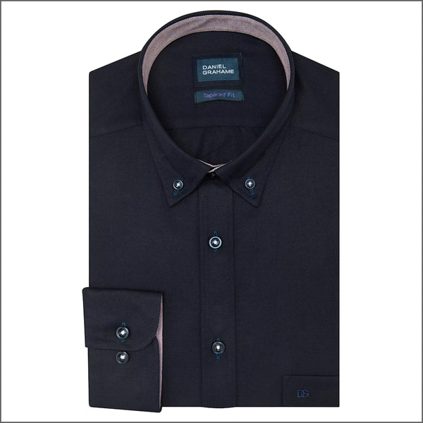 Daniel Grahame Ivano Tapered Fit Navy Woven LS Shirt=