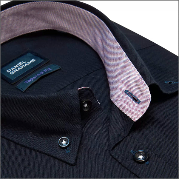 Daniel Grahame Ivano Tapered Fit Navy Woven LS Shirt=