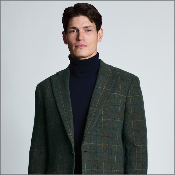 Brook Taverner Tailored Fit Avon Olive Wool Blend Check Jacket*