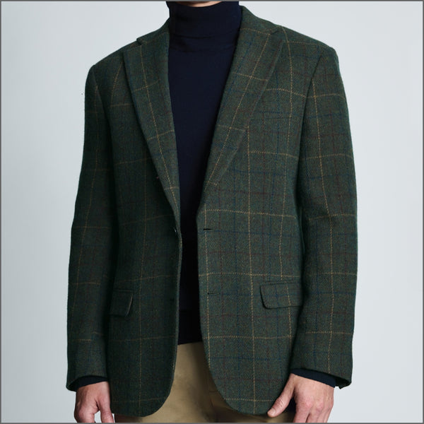 Brook Taverner Tailored Fit Avon Olive Wool Blend Check Jacket*