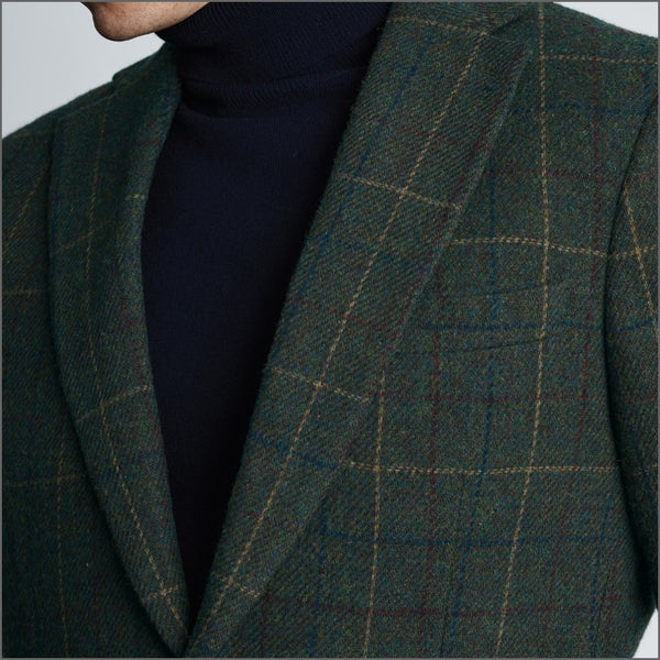 Brook Taverner Tailored Fit Avon Olive Wool Blend Check Jacket*