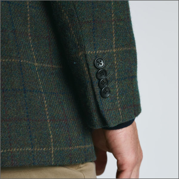 Brook Taverner Tailored Fit Avon Olive Wool Blend Check Jacket*
