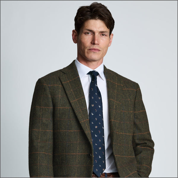 Brook Taverner Tailored Fit Axebridge Olive Wool Blend Herringbone Check Jacket*