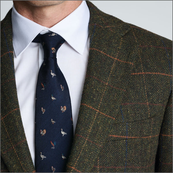 Brook Taverner Tailored Fit Axebridge Olive Wool Blend Herringbone Check Jacket*