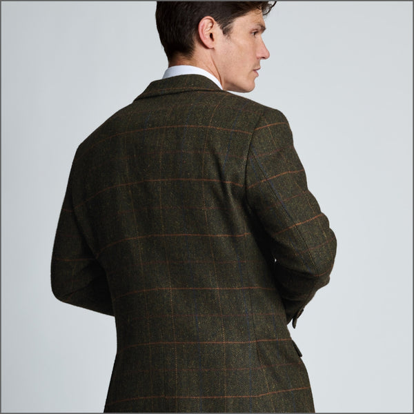 Brook Taverner Tailored Fit Axebridge Olive Wool Blend Herringbone Check Jacket*