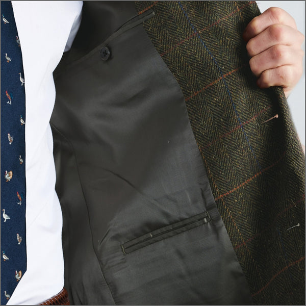 Brook Taverner Tailored Fit Axebridge Olive Wool Blend Herringbone Check Jacket*