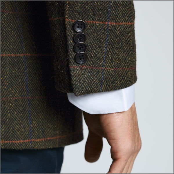 Brook Taverner Tailored Fit Axebridge Olive Wool Blend Herringbone Check Jacket*