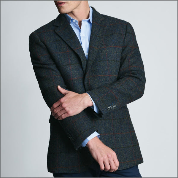 Brook Taverner Tailored Fit Ayr Navy Check Harris Tweed® Jacket*