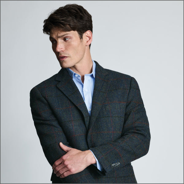 Brook Taverner Tailored Fit Ayr Navy Check Harris Tweed® Jacket*