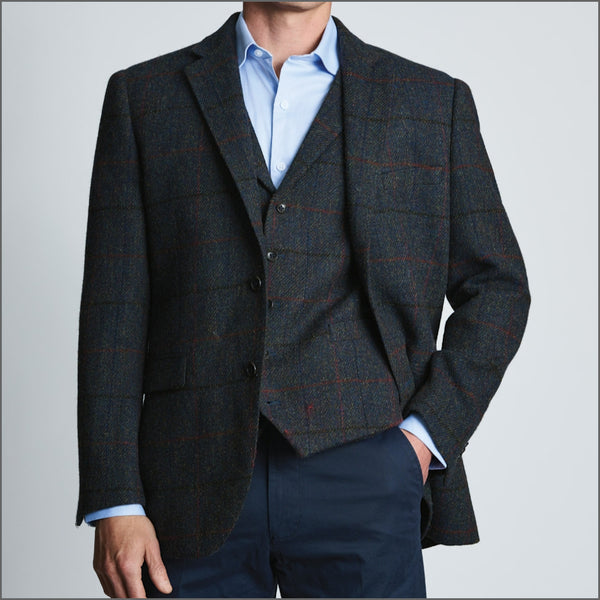 Brook Taverner Tailored Fit Ayr Navy Check Harris Tweed® Jacket*