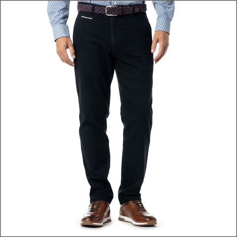 Gurteen Baldock Navy Pick And Pick Stretch Cotton Chino Trouser,