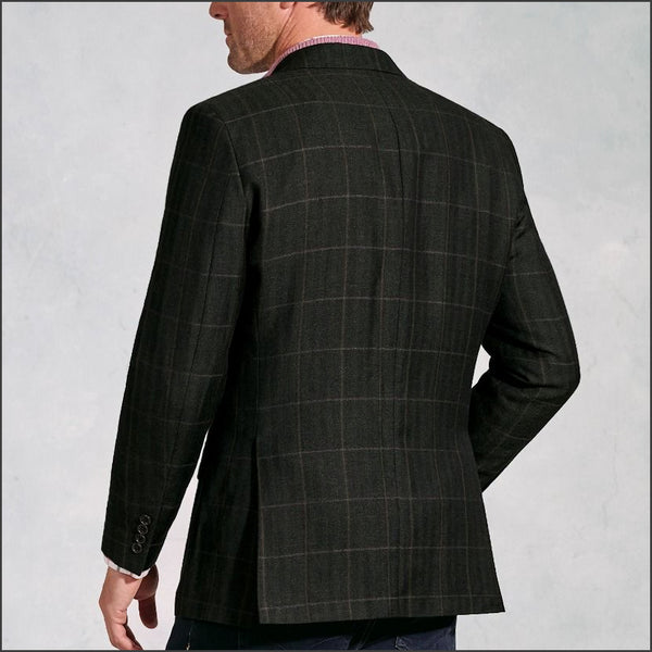 Brook Taverner Bale Olive Check Wool Linen Jacket*