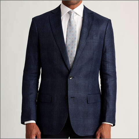 Brook Taverner Bentley Navy Check Italian Linen Blend Jacket*
