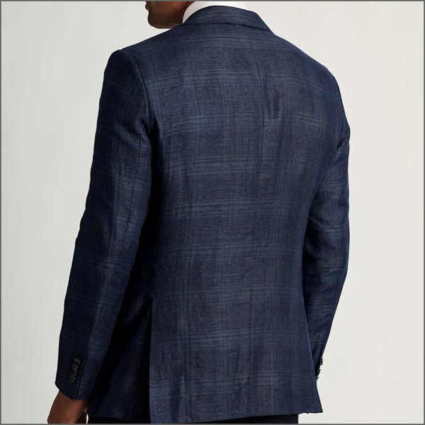 Brook Taverner Bentley Navy Check Italian Linen Blend Jacket*