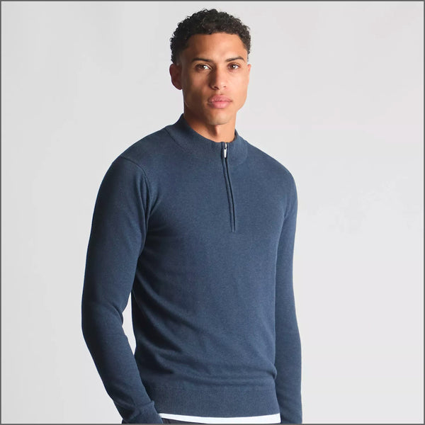 Remus Uomo Blue Long Sleeve Half Zip Sweater~