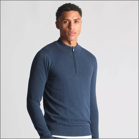 Remus Uomo Blue Long Sleeve Half Zip Sweater~