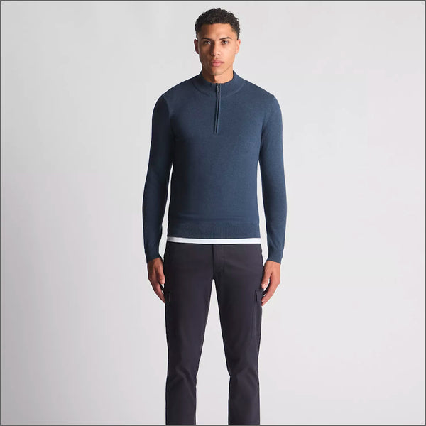 Remus Uomo Blue Long Sleeve Half Zip Sweater~