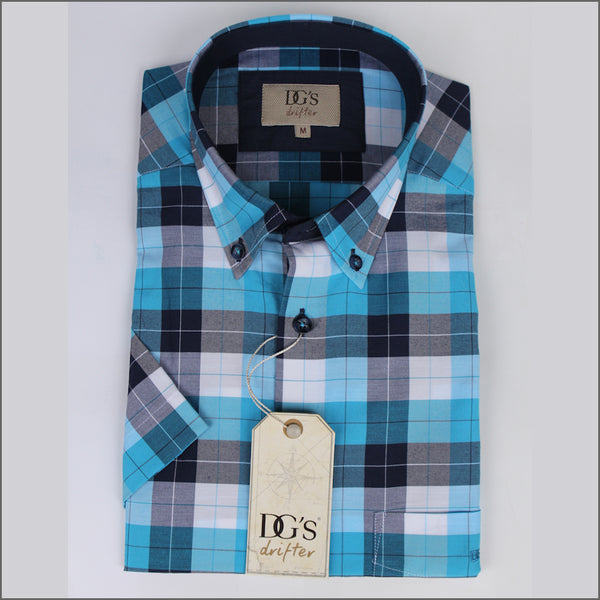 DG'S Turquoise & White Check Short sleeve Shirt.
