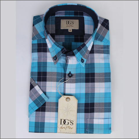 DG'S Turquoise & White Check Short sleeve Shirt.
