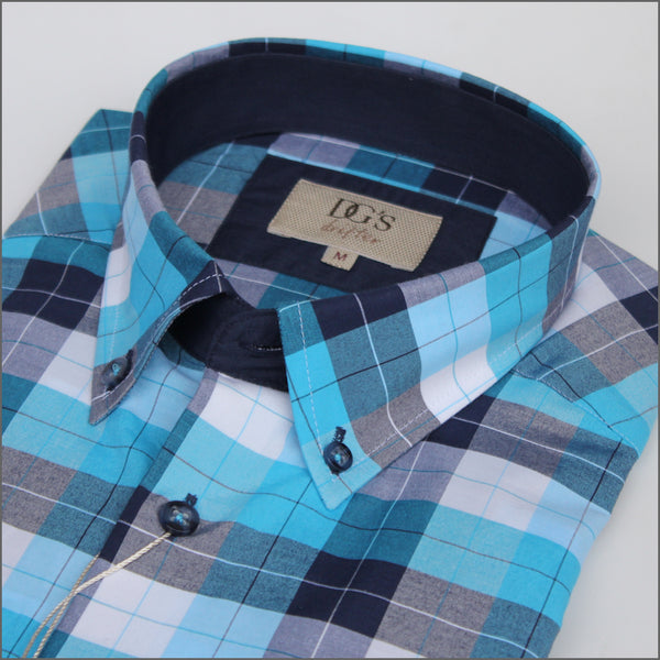 DG'S Turquoise & White Check Short sleeve Shirt.
