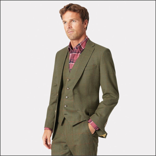 Brook Taverner Dalton Olive Check Wool 2Piece Suit*