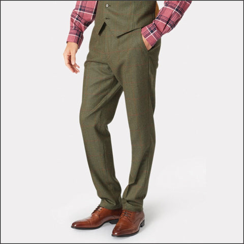 Brook Taverner Dalton Olive Check Wool Suit Trouser*