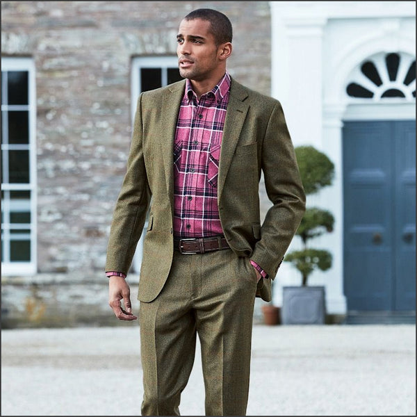 Brook Taverner Dalton Olive Check Wool Suit Trouser*