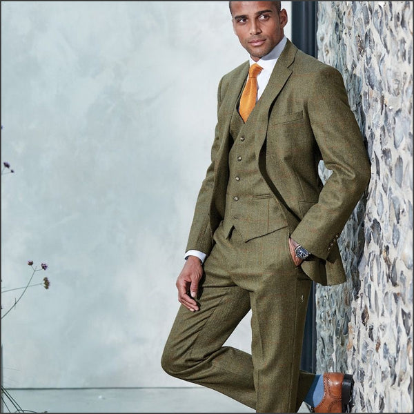 Brook Taverner Dalton Olive Check Wool Suit Trouser*