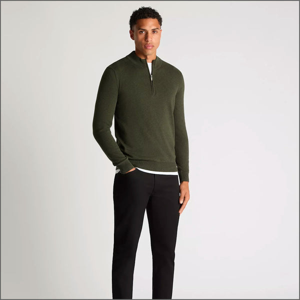 Remus Uomo Green Long Sleeve Half Zip Sweater~