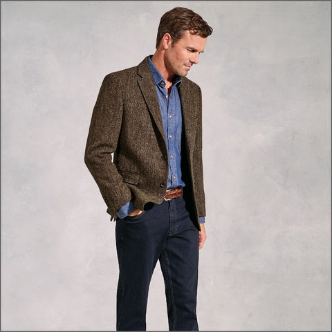 Brook Taverner Dumfries Brown Herringbone Harris Tweed Jacket*