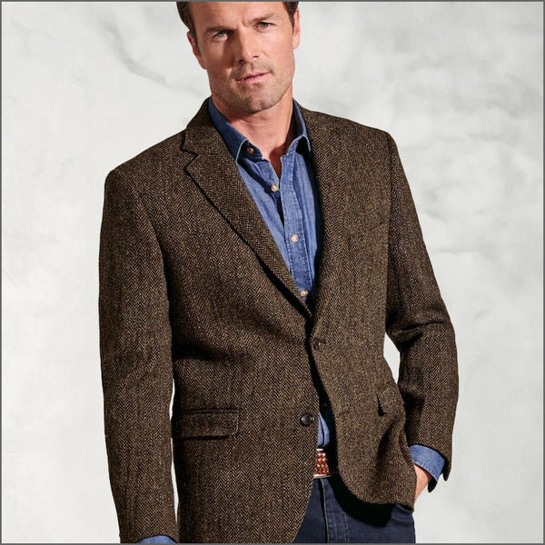 Brook Taverner Dumfries Brown Herringbone Harris Tweed Jacket*
