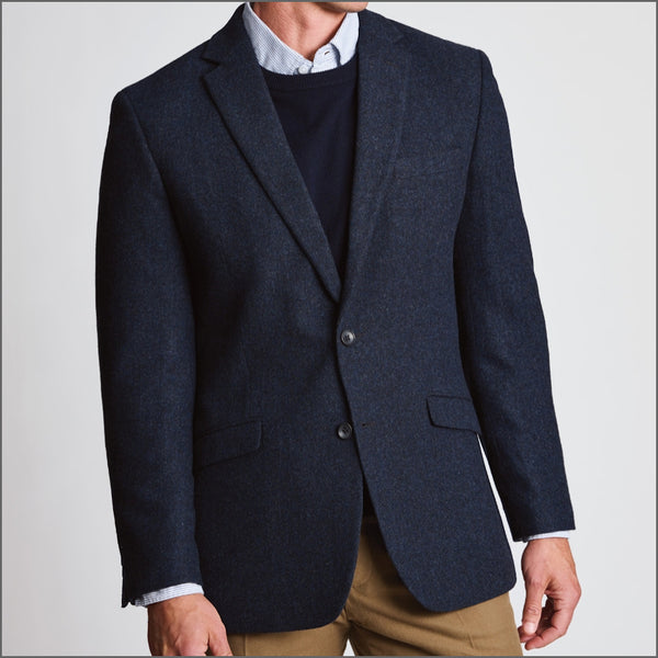 Brook Taverner Tailored Fit Dunster Navy Wool Blend Herringbone Jacket*