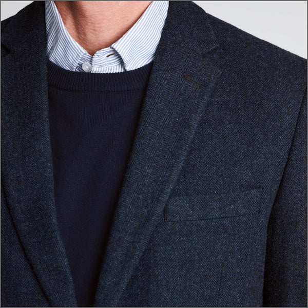 Brook Taverner Tailored Fit Dunster Navy Wool Blend Herringbone Jacket*