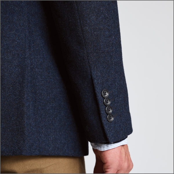 Brook Taverner Tailored Fit Dunster Navy Wool Blend Herringbone Jacket*