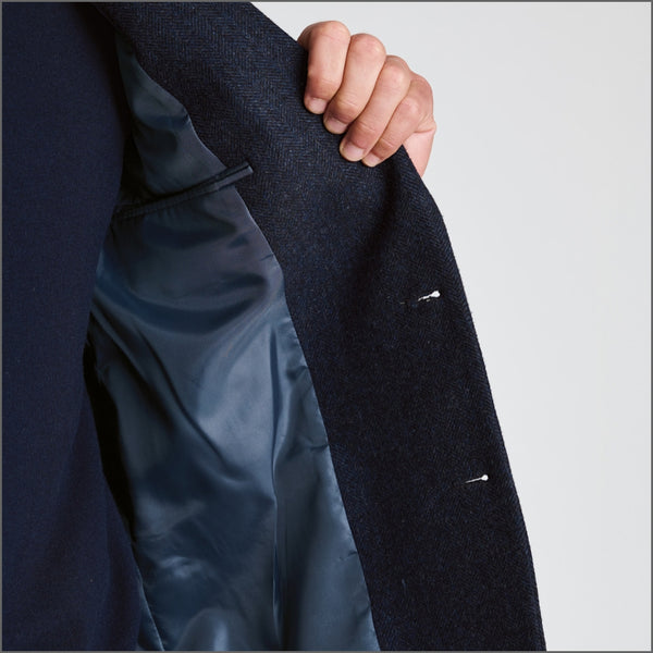 Brook Taverner Tailored Fit Dunster Navy Wool Blend Herringbone Jacket*