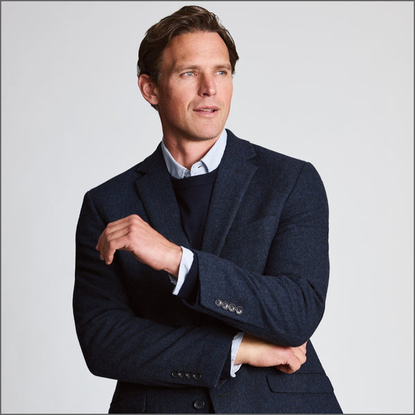 Brook Taverner Tailored Fit Dunster Navy Wool Blend Herringbone Jacket*